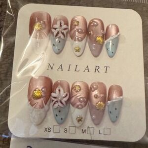 Press On Nails, Glue On‎ Nails, Seashells, Pearls M Nail Art Designs